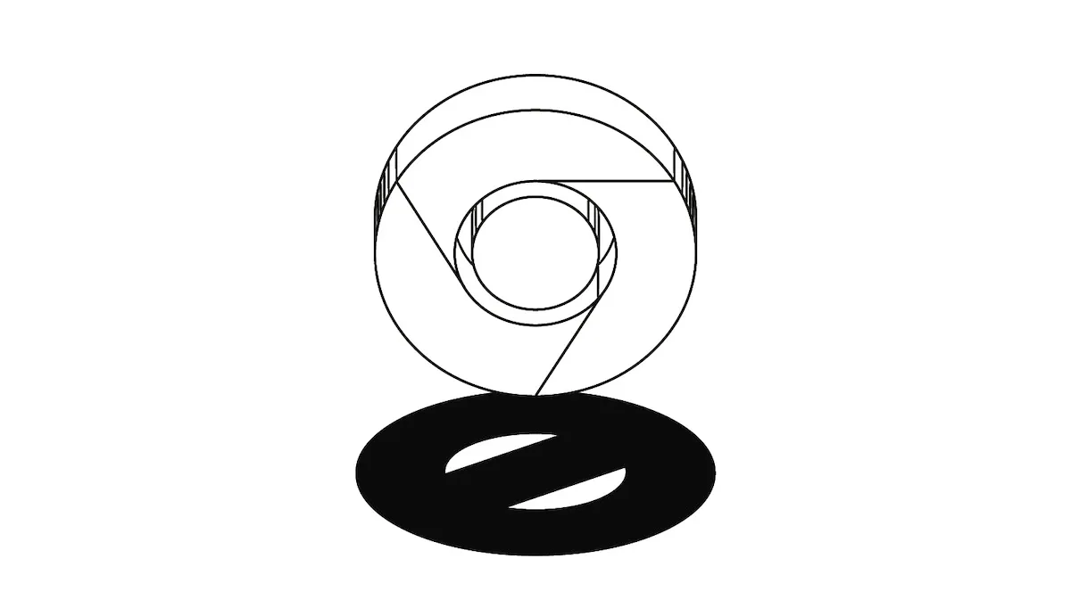 Illustration of the Chrome logo casting a shadow in the shape of a crossed-out circle